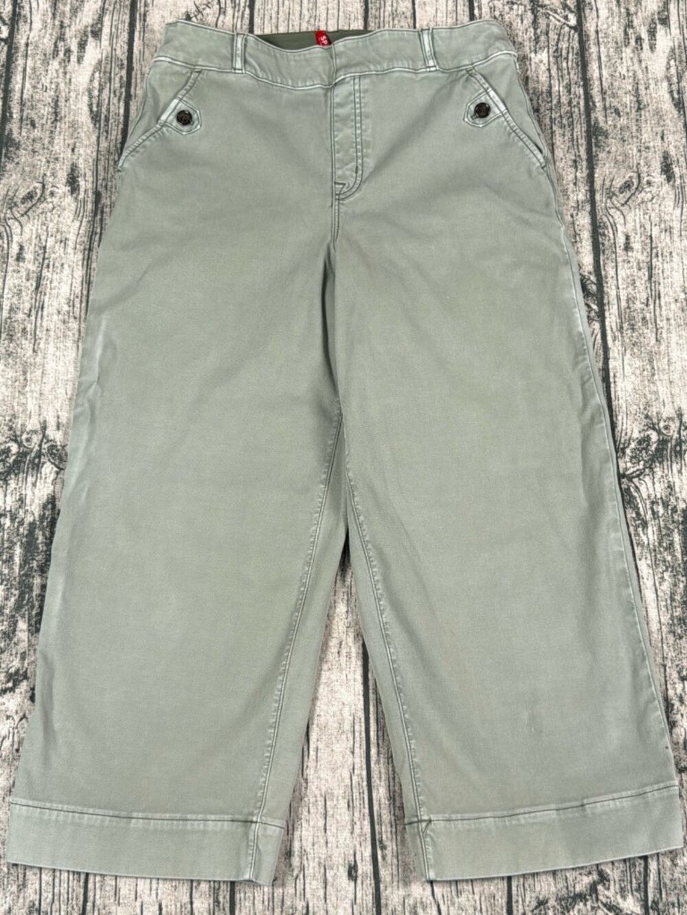 SPANX Sara Blakely Women's Sage Green Capri Pants Large Petite Wide Leg